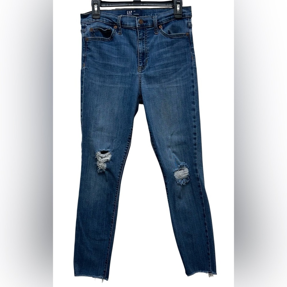 GAP Women's Distressed Cropped Skinny Blue Jeans Denim Leggings Sz 29 R